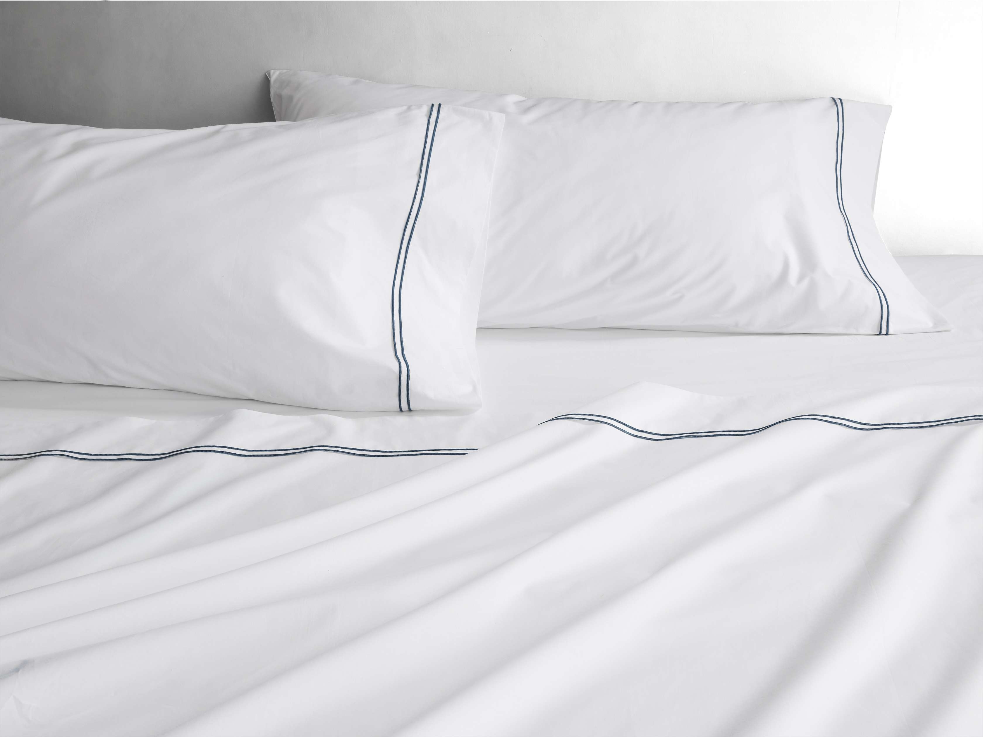 Italian Embroidered Percaled Sheet Set Queen in Blue  Indigo  - Image 0