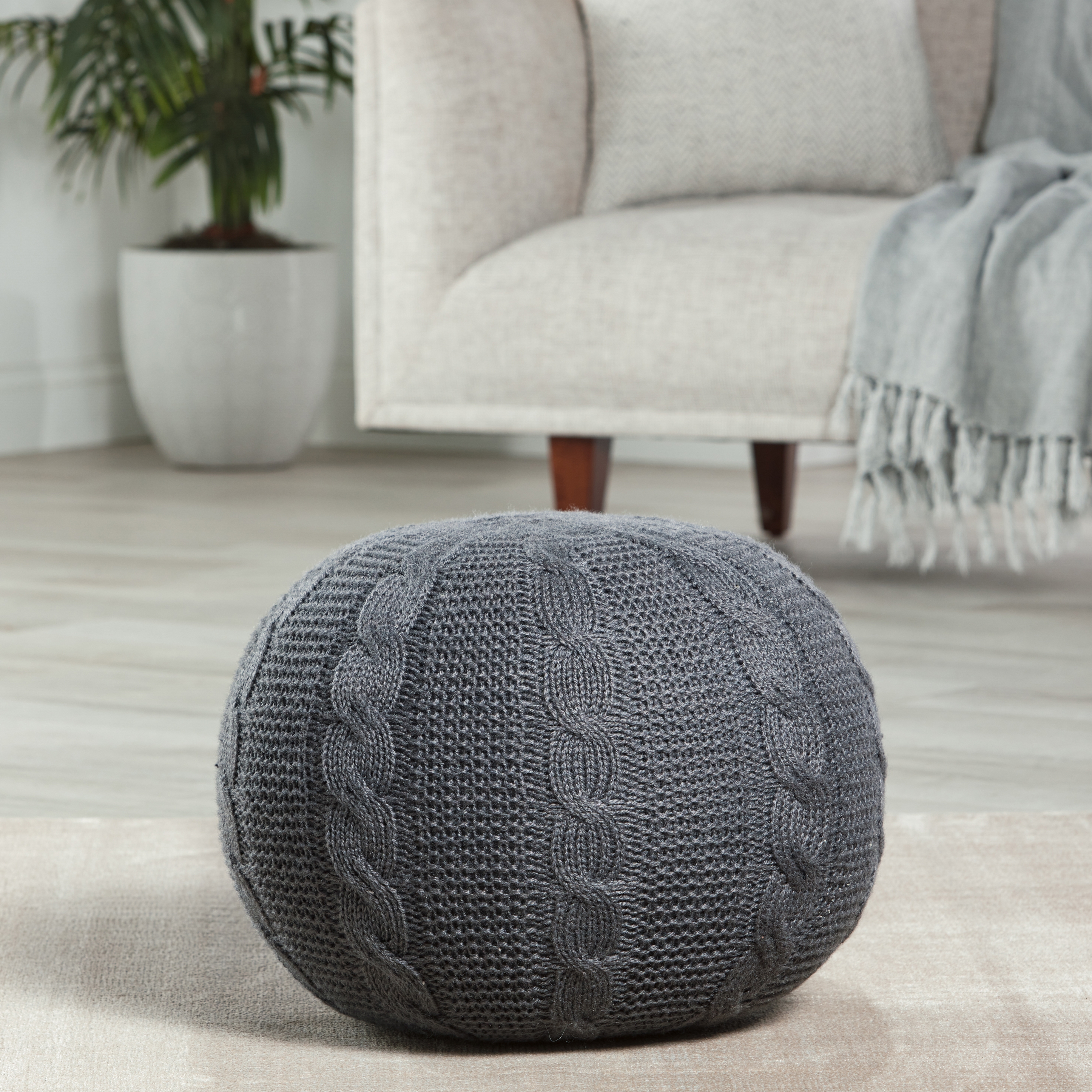 Vibe by Millie Solid Gray Round Pouf - Image 2