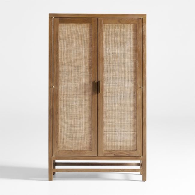 Blake Light Brown Teak and Rattan 2-Door Storage Cabinet - Image 0