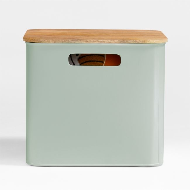 Outline Sage Large Metal Floor Storage Bin with Wood Lid - Image 0