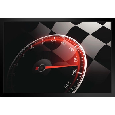 Chequered Flag And Speedometer Auto Racing Art Print Black Wood Framed Poster 20X14 - Image 0