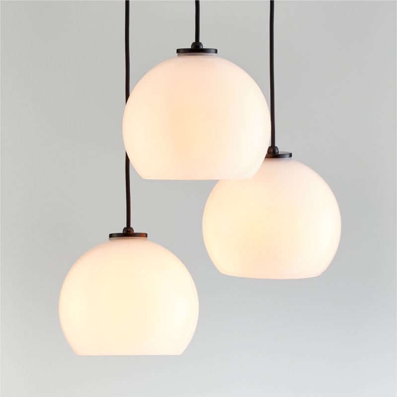Arren Black 3-Light Round Pendant with Round Milk Glass Shades - Image 1