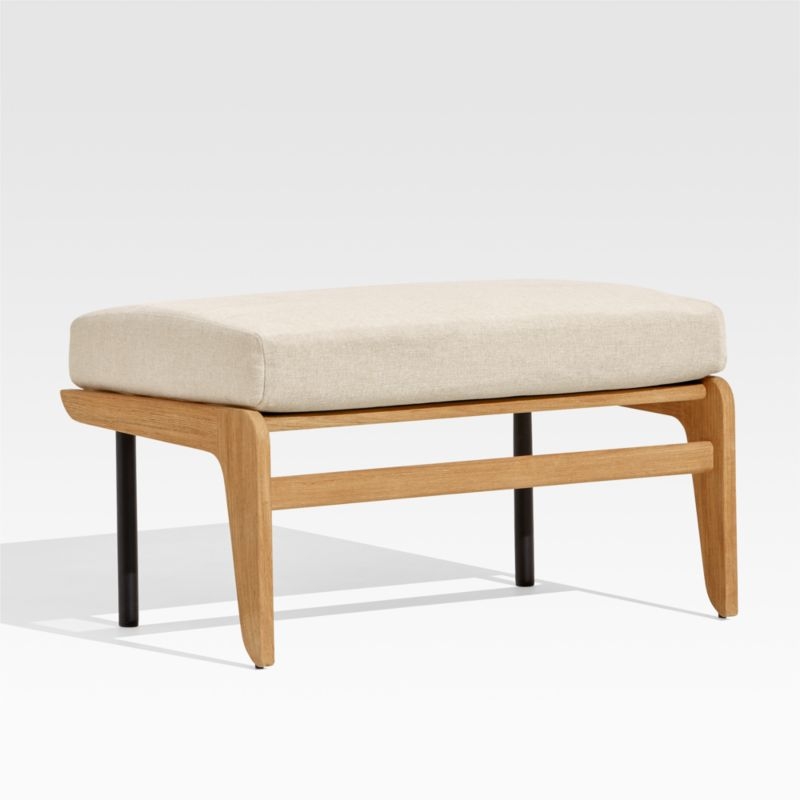 Kinney Teak Wood Outdoor Ottoman with Cushion - Image 3