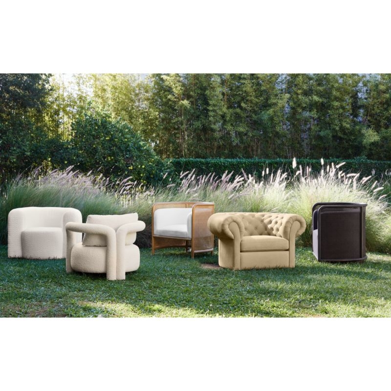 Fields Cane Back Charcoal Grey Swivel Accent Chair by Leanne Ford - Image 1