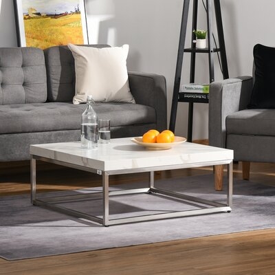 Square Coffee Table With Faux Marble Tabletop, Modern Sofa Side Table With Stainless Steel Frame For Living Room - Image 0