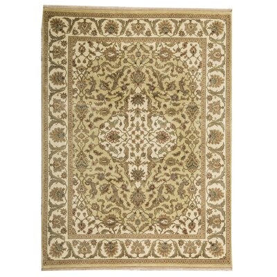 One-of-a-Kind Modn Mughal Hand-Knotted Gold / Ivory 9'1" x 12'3" Wool Area Rug - Image 0