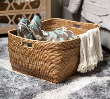 Tava Handwoven Rattan Family Basket, White Wash - Image 1