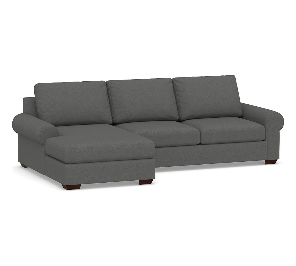 Big Sur Roll Arm Upholstered Right Arm Loveseat with Chaise Sectional, Down Blend Wrapped Cushions, Park Weave Charcoal - Image 0