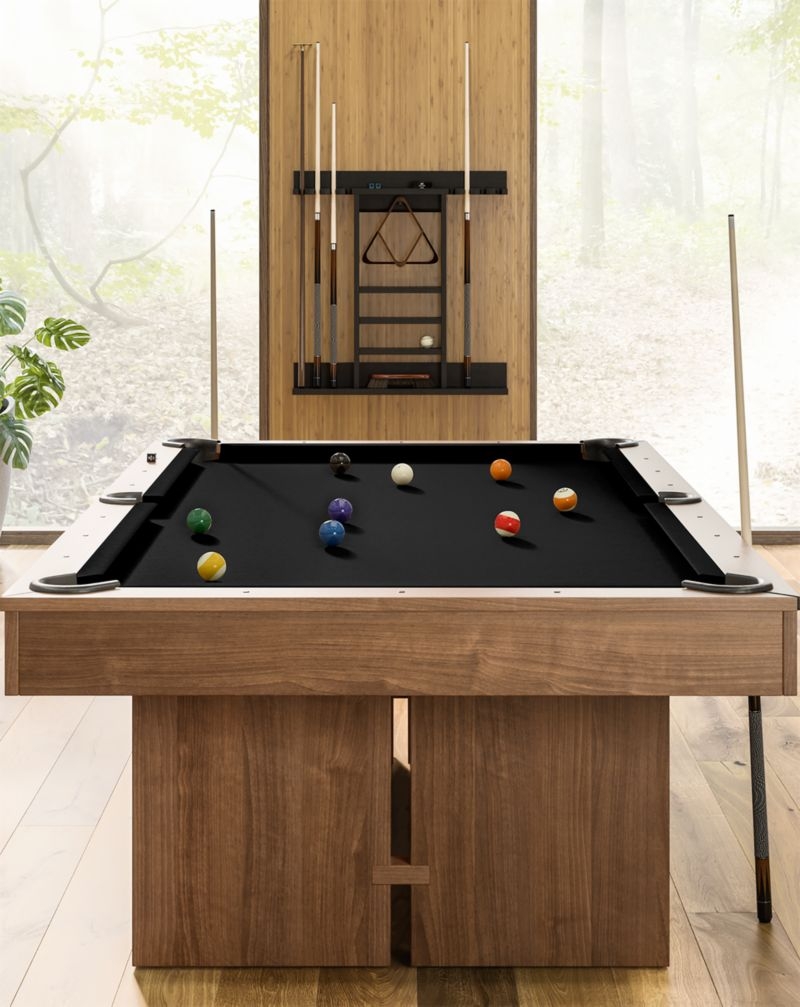 Black and Walnut Pool Table with Wall Rack and Accessories - Image 2