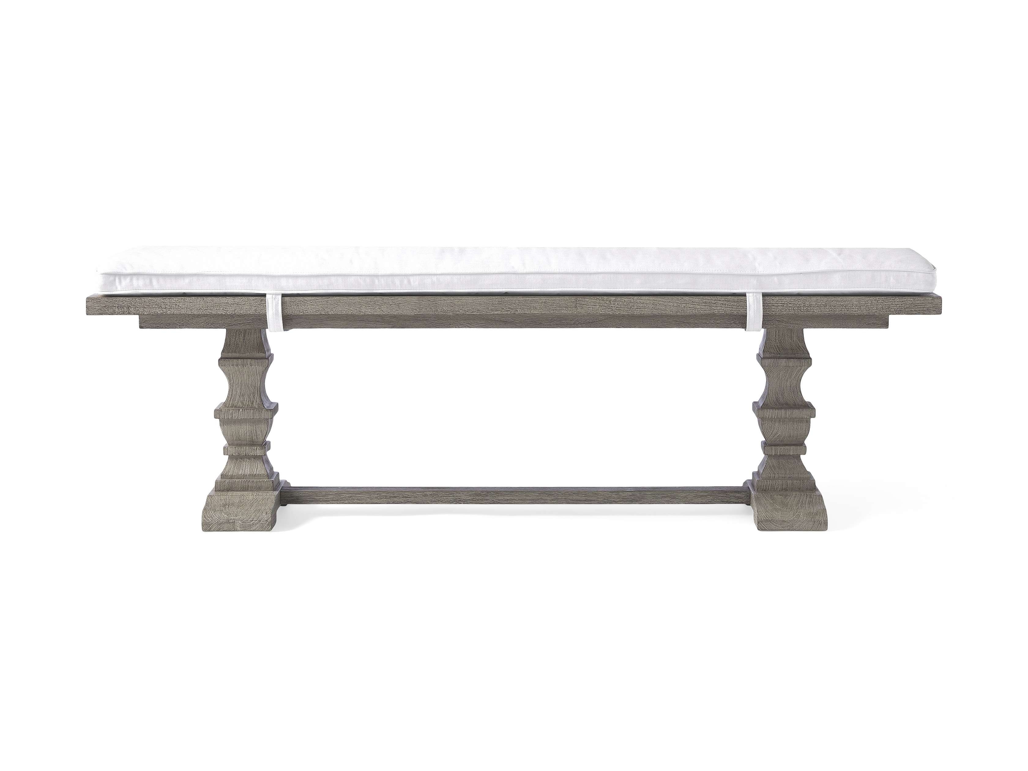 Hamptons Outdoor Dining Bench with Cushion in All Weather Wicker Natural  Granville Snow/66" - Image 0