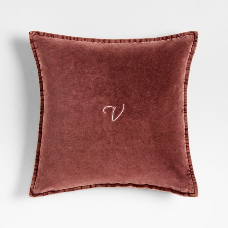 Relaxed Washed Organic Cotton Velvet 20x20 Chestnut Red Throw Pillow with Down-Alternative Insert - Image 2