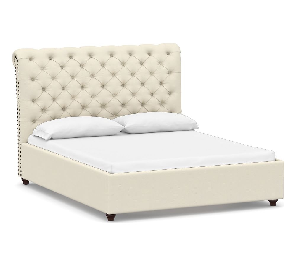 Chesterfield Tufted Upholstered Bed, King, Park Weave Ivory - Image 0