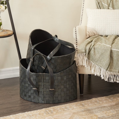 2 Piece Leather Basket Set - Image 0