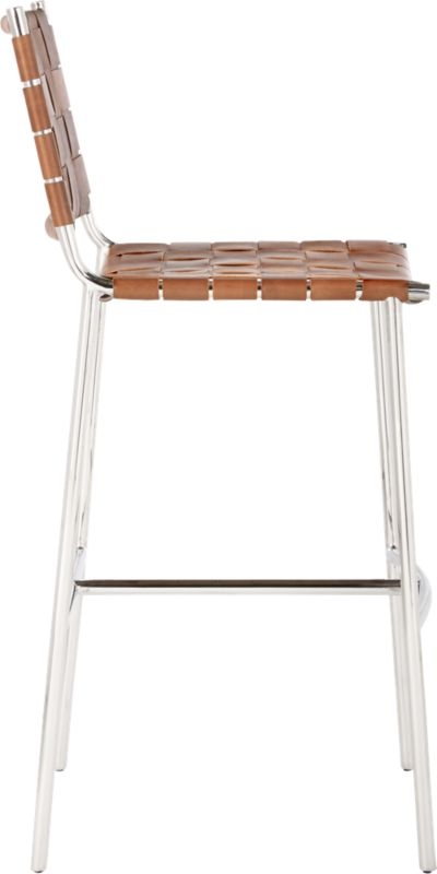 Woven 30" Brown Leather Bar Stool - Image 9