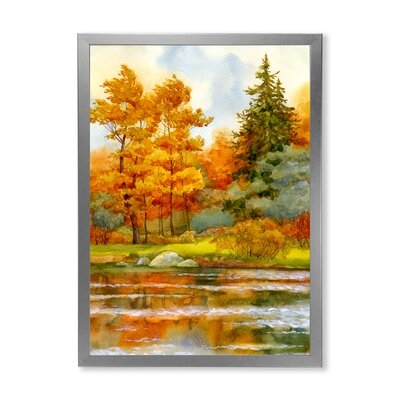 Autumnal Forest By The Lake Side III - Lake House Canvas Wall Art Print - Image 0