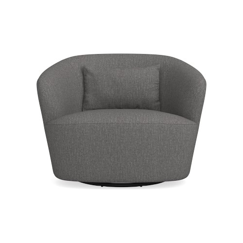 Tate Swivel Armchair, Standard Cushion, Perennials Performance Melange Weave, Gray, Ebony Leg - Image 0