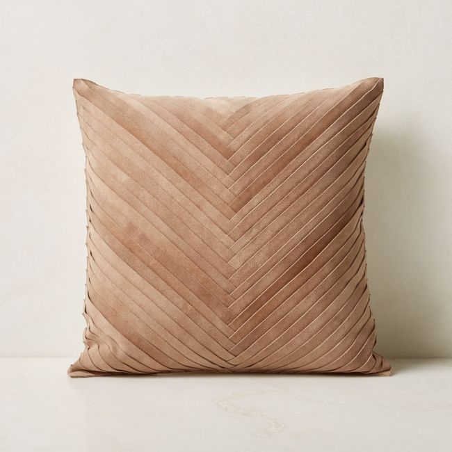 Kerro Light Brown Woven Suede Throw Pillow with Down-Alternative Insert 18''x18" - Image 0