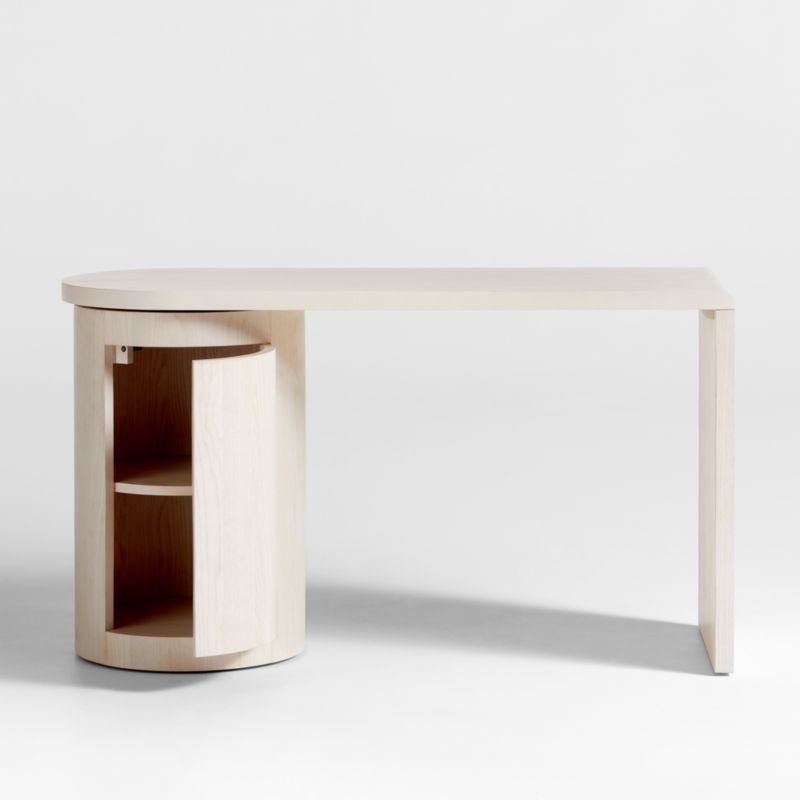 Twist 52" Whitewashed Ash Wood Rotating Small Desk with Storage - Image 1