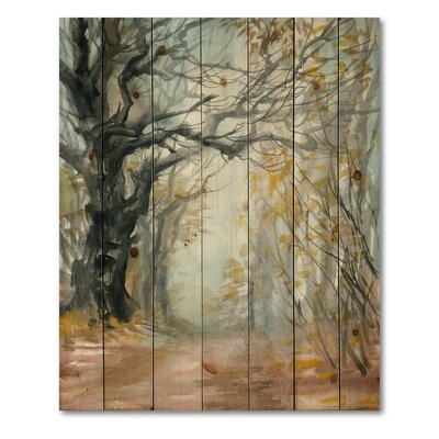 Autumn Misty Forest - Lake House Print On Natural Pine Wood - Image 0