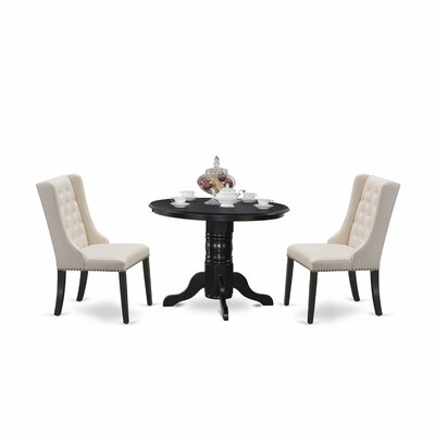 5-Piece Dinette Set Includes 1 Pedestal Dining Table And 4 Cream Linen Fabric Upholstered Dining Chairs With Button Tufted Back - Black Finish/Hibben - Image 0