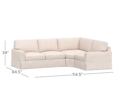 PB Comfort Square Arm Slipcovered Right Arm 3-Piece Wedge Sectional, Box Edge, Memory Foam Cushions, Performance Heathered Tweed Pebble - Image 2