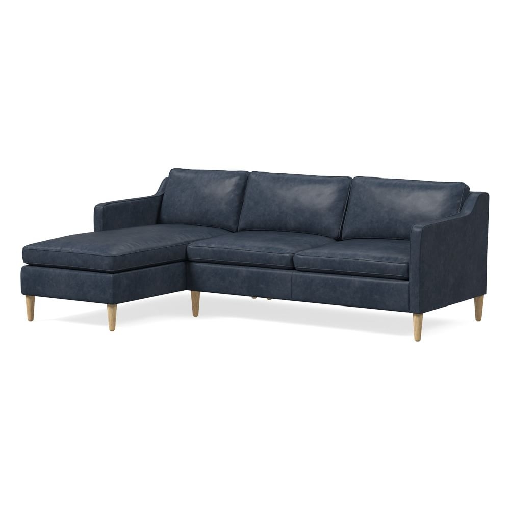 Hamilton 93" Left 2-Piece Chaise Sectional, Oxford Leather, French Navy, Almond - Image 0