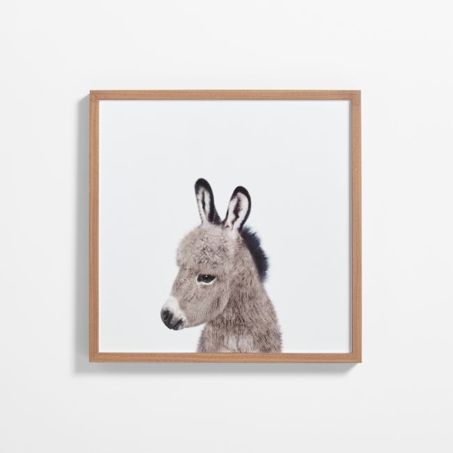 Baby Donkey Walnut Wood Framed Wall Art Print - Image 0