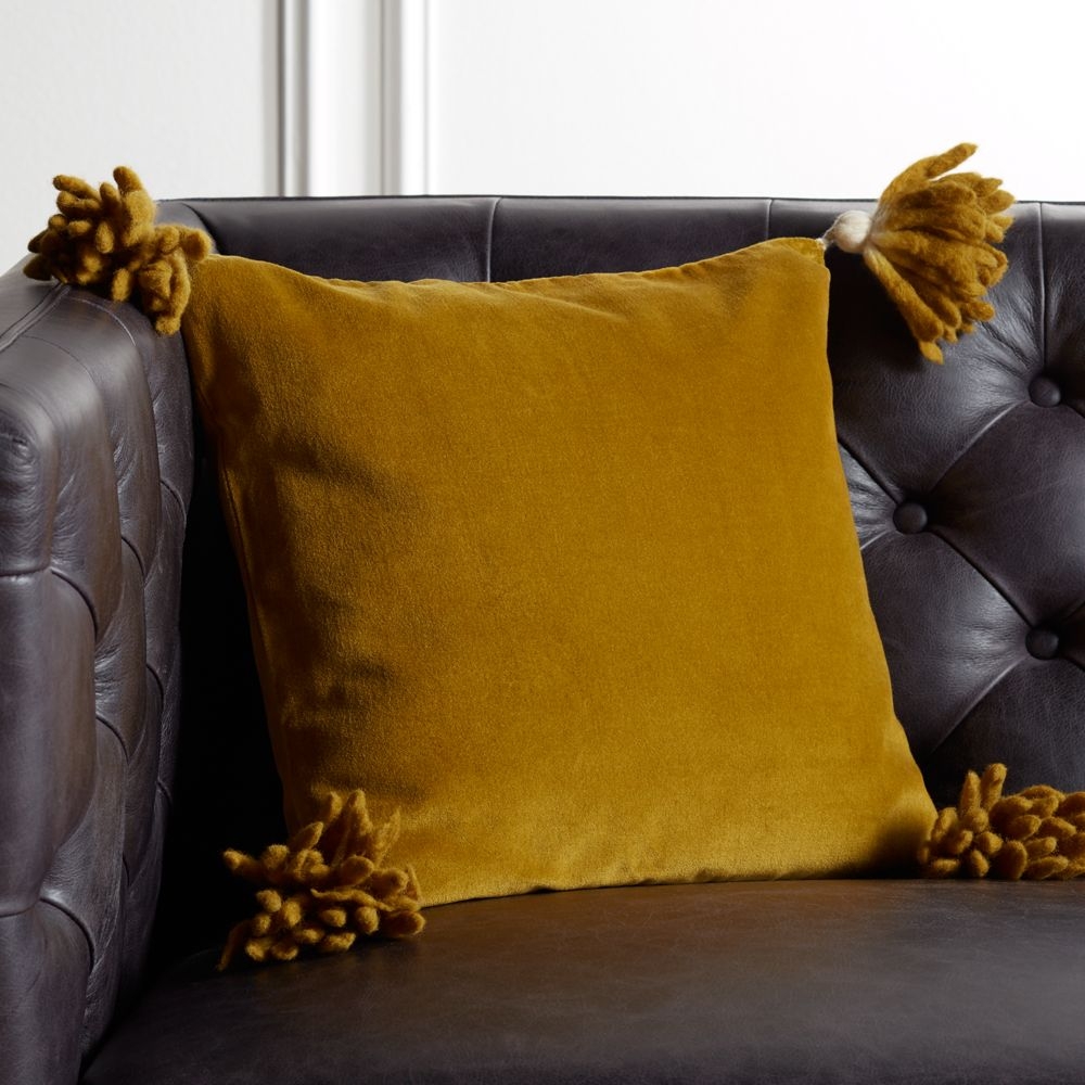 16" Bia Tassel Mustard Pillow with Down-Alternative Insert - Image 0