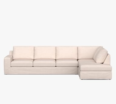 Big Sur Square Arm Slipcovered Left-Arm Grand Sofa Return Bumper Sectional, Down Blend Wrapped Cushions, Performance Brushed Basketweave Oatmeal - Image 2