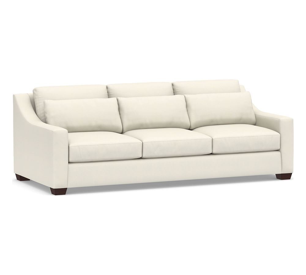 York Slope Arm Upholstered Deep Seat Grand Sofa 95", Down Blend Wrapped Cushions, Textured Twill Ivory - Image 0