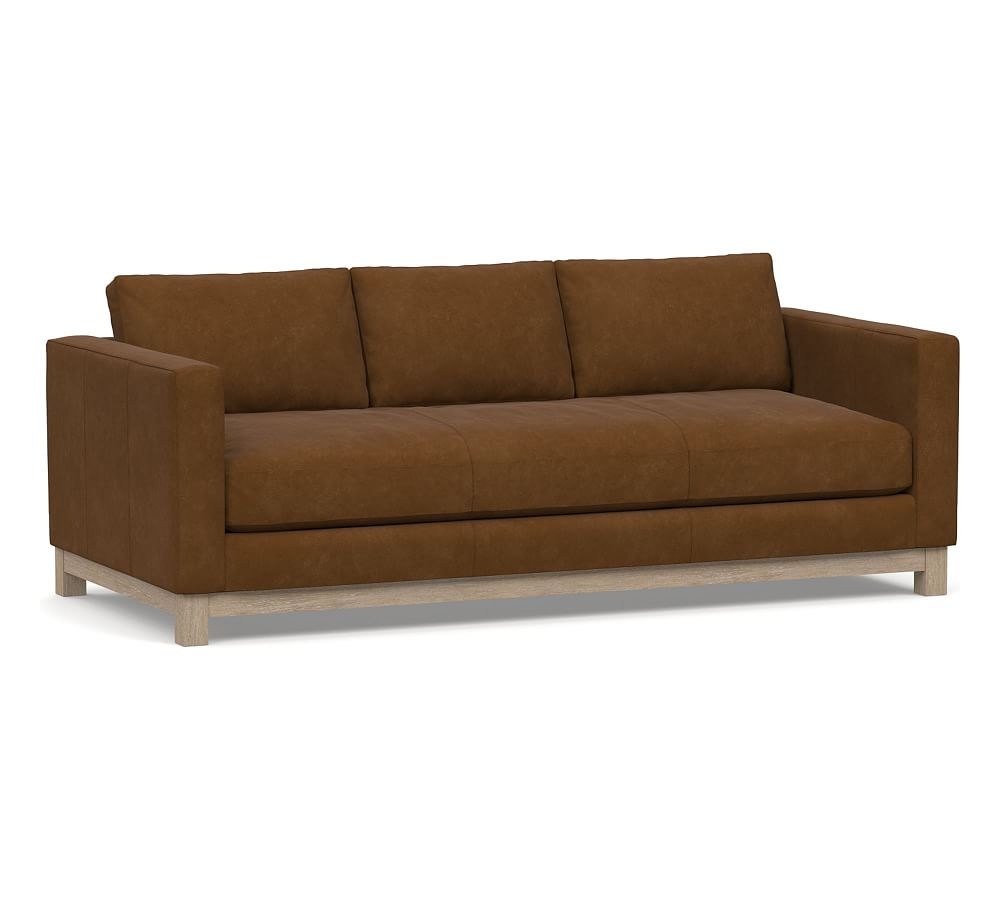 Jake Leather Sofa 85" with Wood Legs, Down Blend Wrapped Cushions, Aviator Umber - Image 0