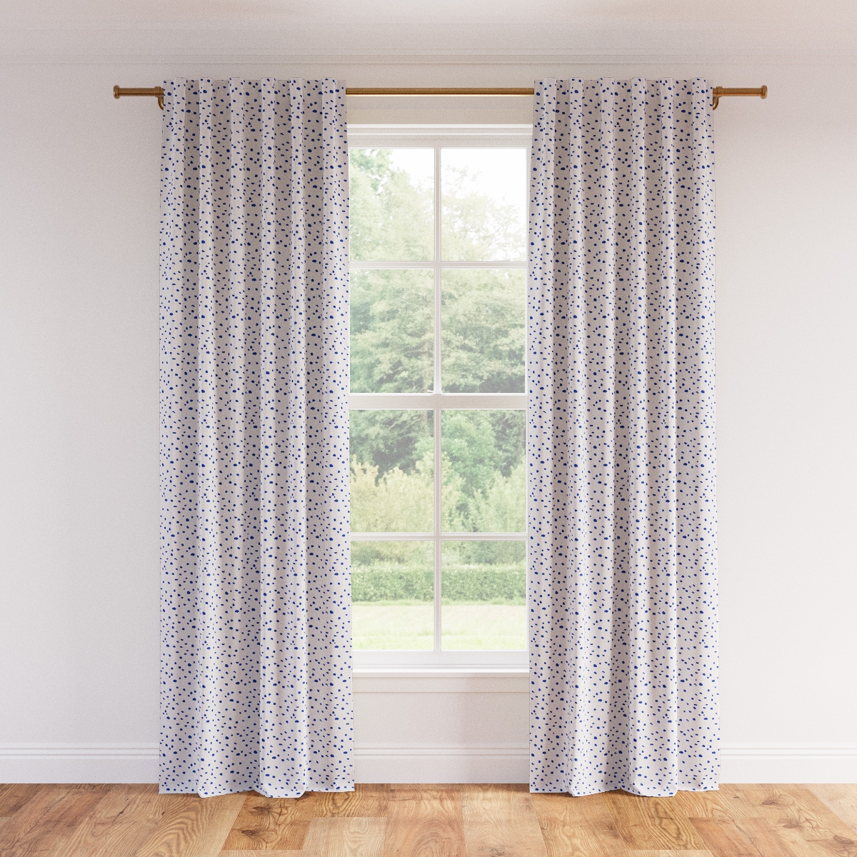 Printed Linen Curtain, Blue Dalmatian, 50" x 96" - Image 0