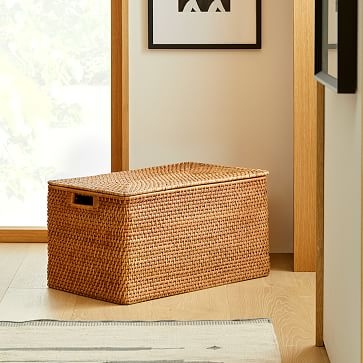 Modern Weave Lidded Storage Basket, Natural - Image 0