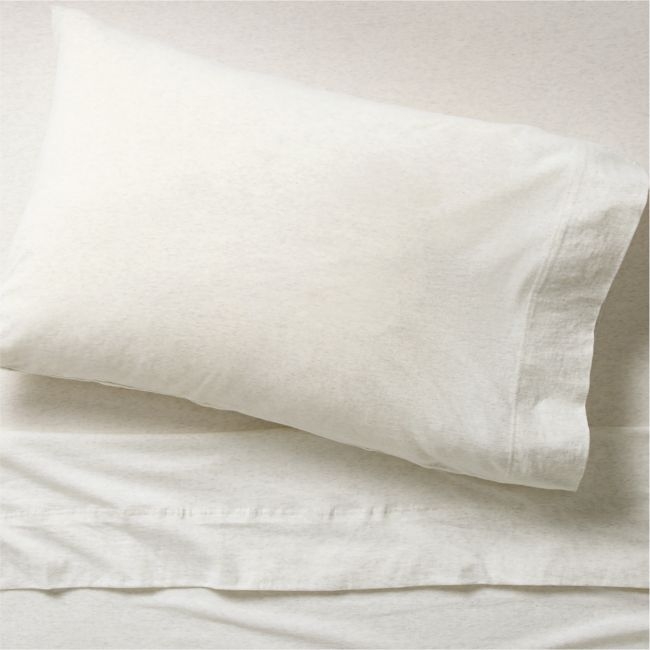 Cozysoft Organic Cotton Jersey Heathered Ivory Twin/Twin XL Bed Sheet Set - Image 0