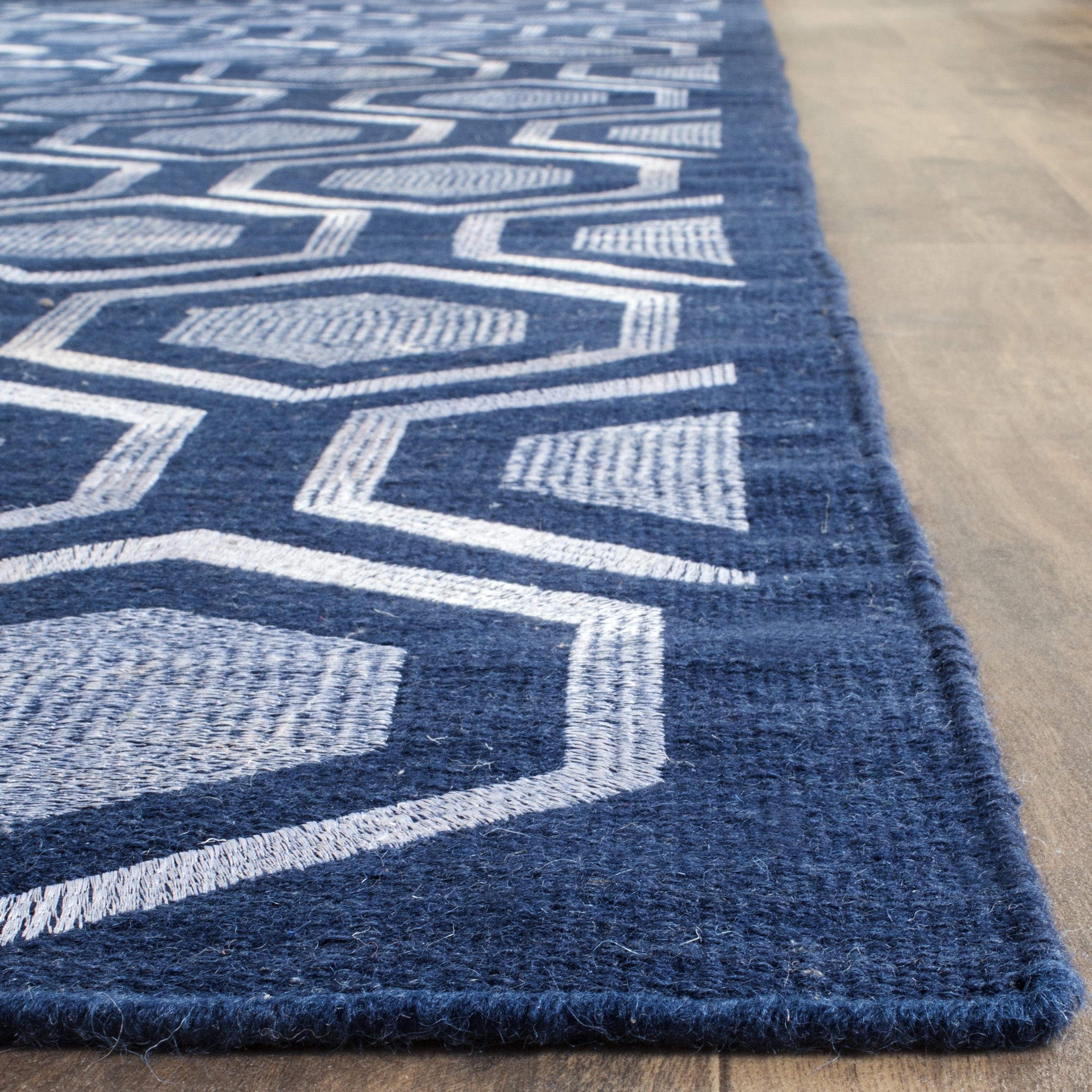 Arlo Home Hand Woven Flatweave With Embroidery Area Rug, KLM629B, Navy,  5' X 8' - Image 2