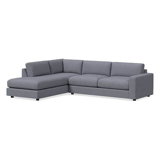 Urban Sectional Set 20: Right Arm 3 Seater Sofa, Left Arm Terminal Chaise, Down Blend, Yarn Dyed Linen Weave, Shelter Blue, Concealed Support - Image 0