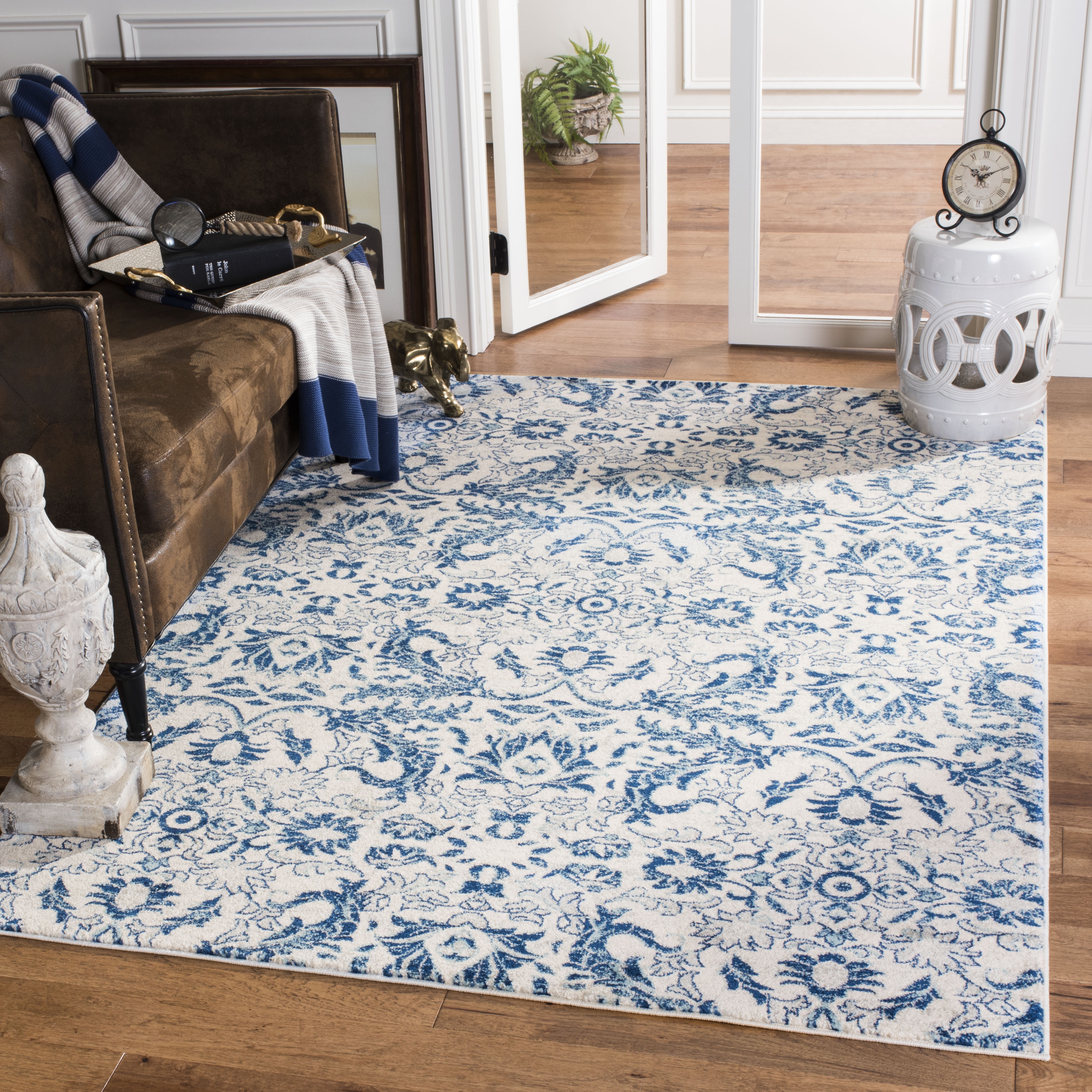 Arlo Home Woven Area Rug, EVK238C, Ivory/Blue,  6' 7" X 9' - Image 1