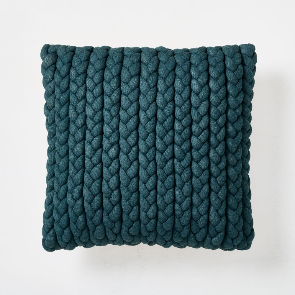 Braided Jersey Pillow Cover, Petrol, 20"x20", Set of 2 - Image 0