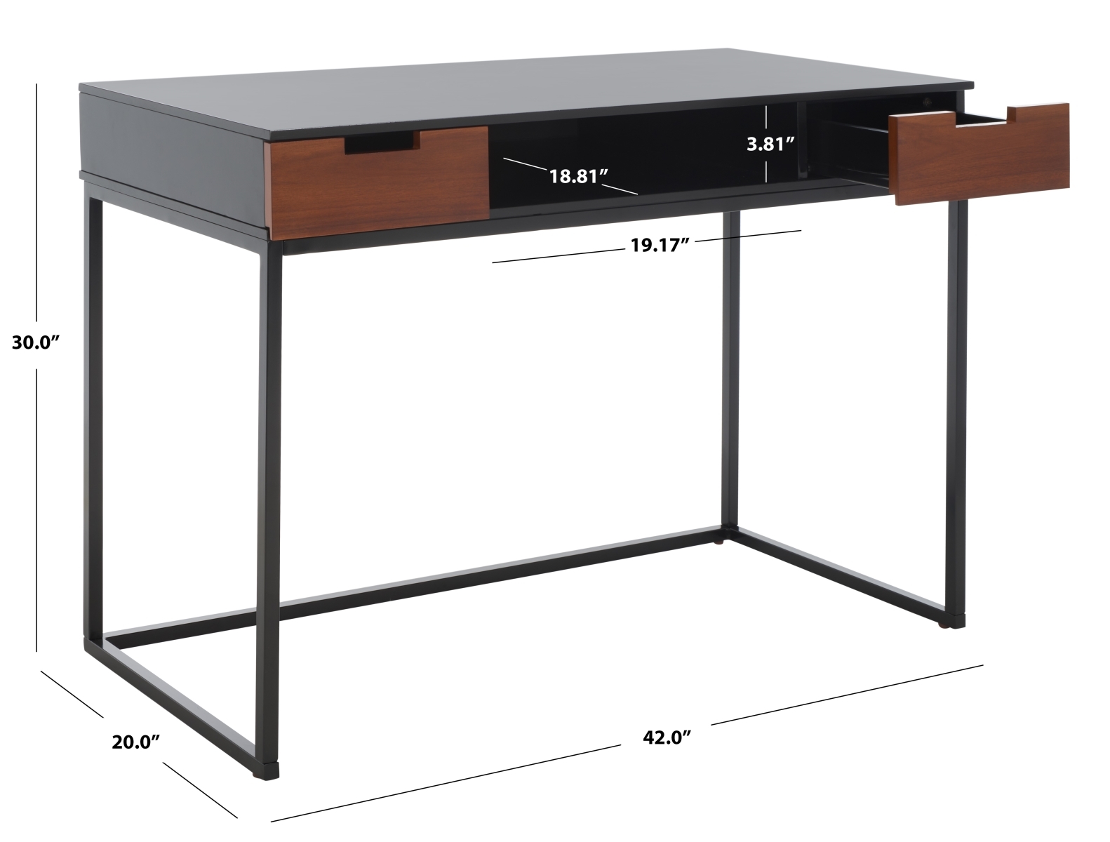 Vance 2 Drawer 1 Shelf Desk - Black / Brown - Safavieh - Image 9