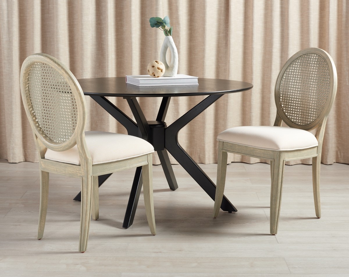 Karlee Rattan Back Dining Chair - Rustic Grey/Beige - Image 1