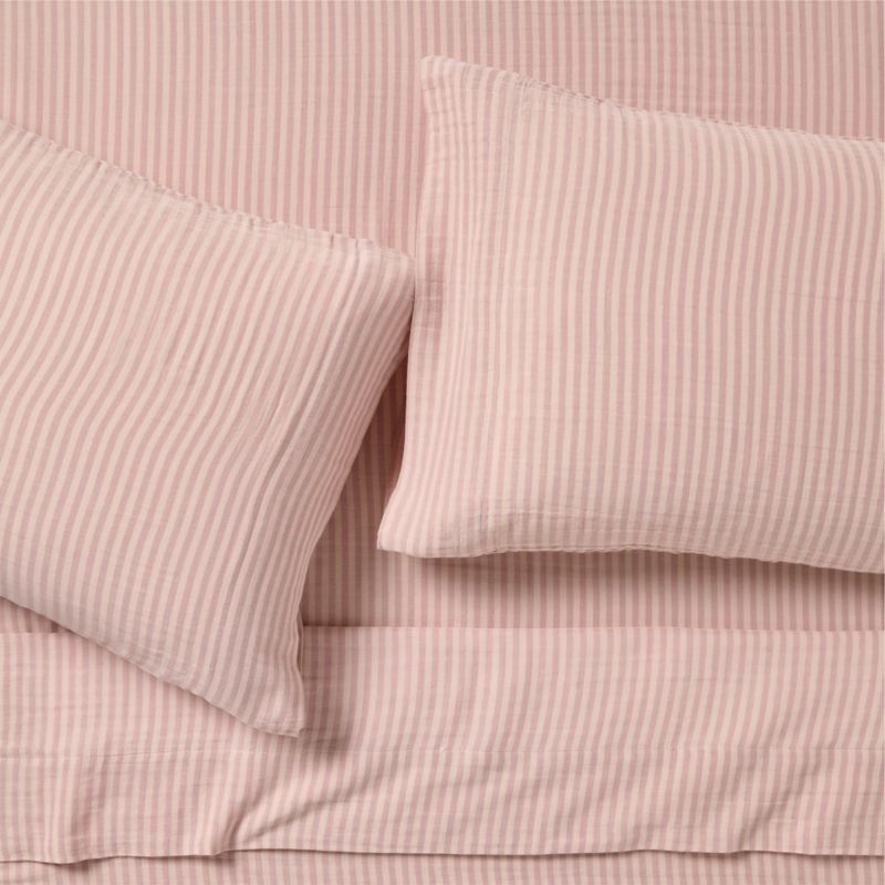 Supersoft Striped Lilac Rose Organic Cotton Gauze Kids Twin Sheet Set - Image 1