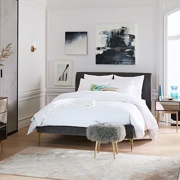 Andes Deco Upholstered Bed- King, Distressed Velvet, Mineral Gray - Image 5