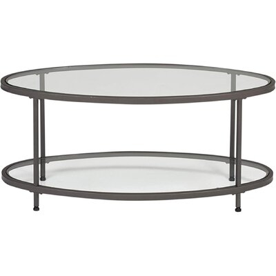 Studio Designs Home Camber Oval Glass Coffee Table In Pewter With Clear Glass, Living Room Coffee Table, 48", - Image 0