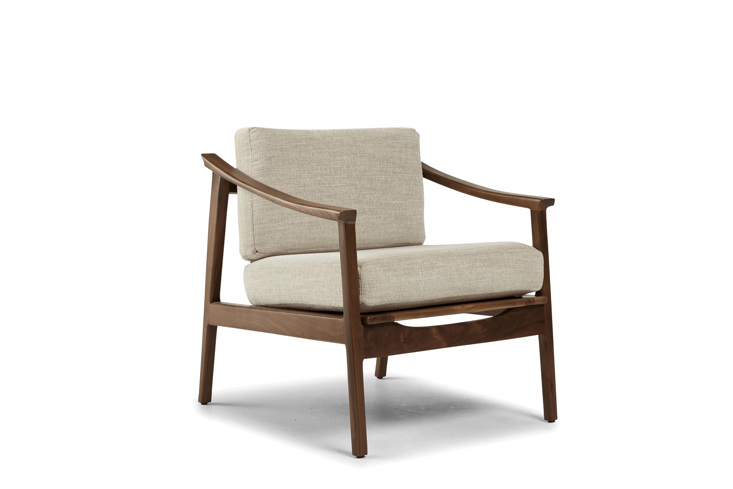 Beige/White Bradshaw Mid Century Modern Chair - Lucky Divine - Walnut - Image 1