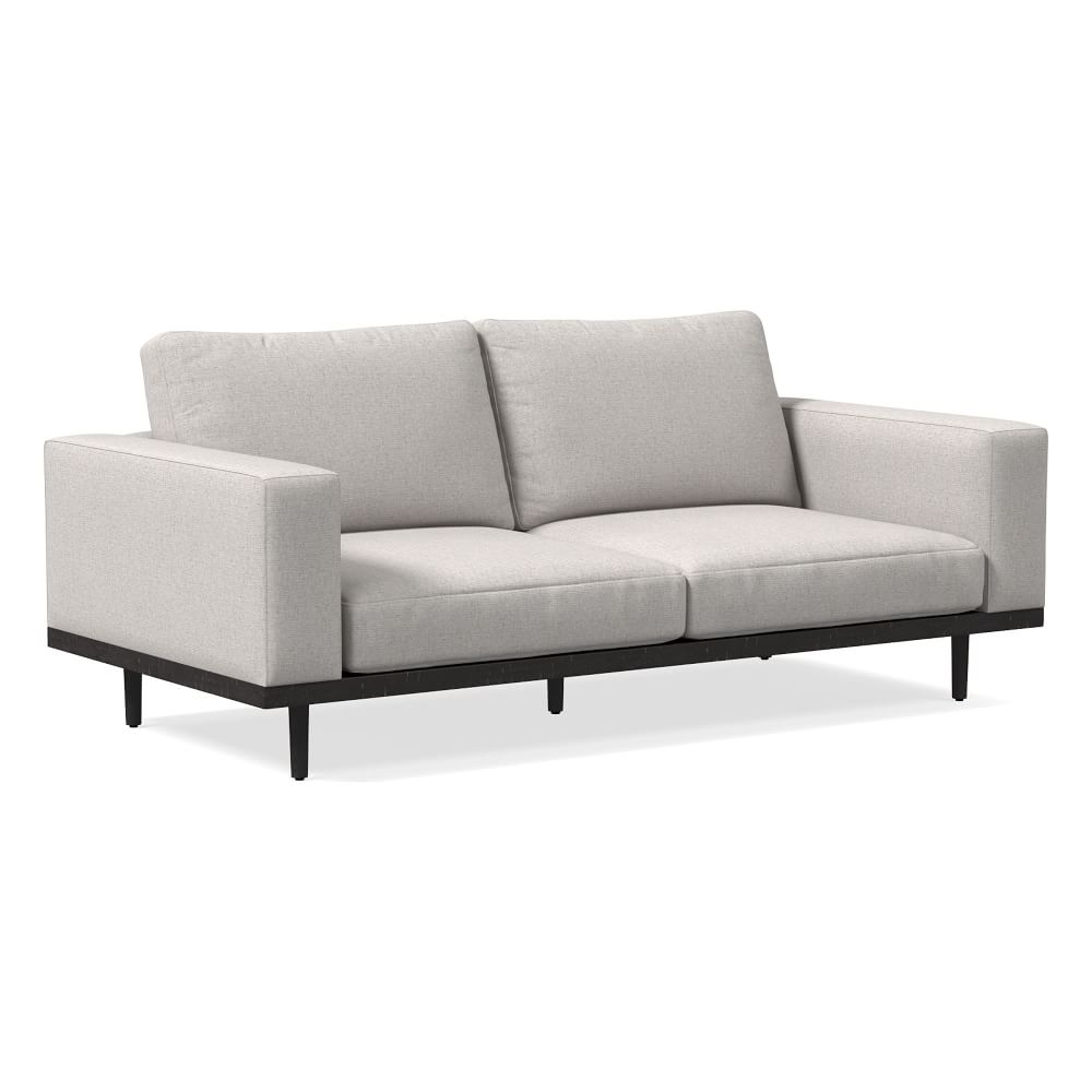 Newport 84" Box Cushion Sofa, Performance Coastal Linen, Dove, Black - Image 0