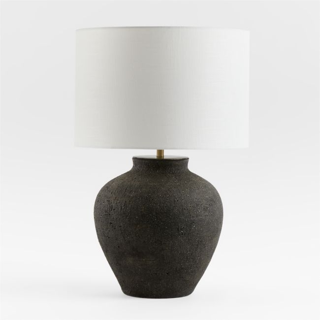 Corfu Black Table Lamp with Linen Drum Shade 26.6" - Image 0