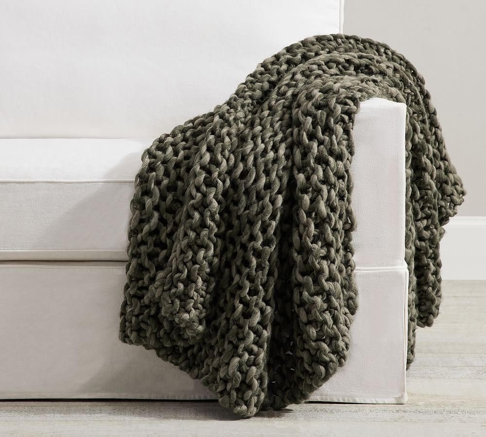 Chunky Handknit Throw, Loden - Image 0