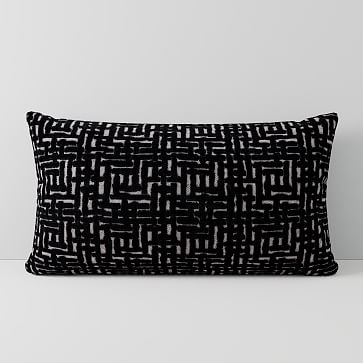 Allover Crosshatch Jacquard Velvet Pillow Cover, 12"x21", Black - Image 0