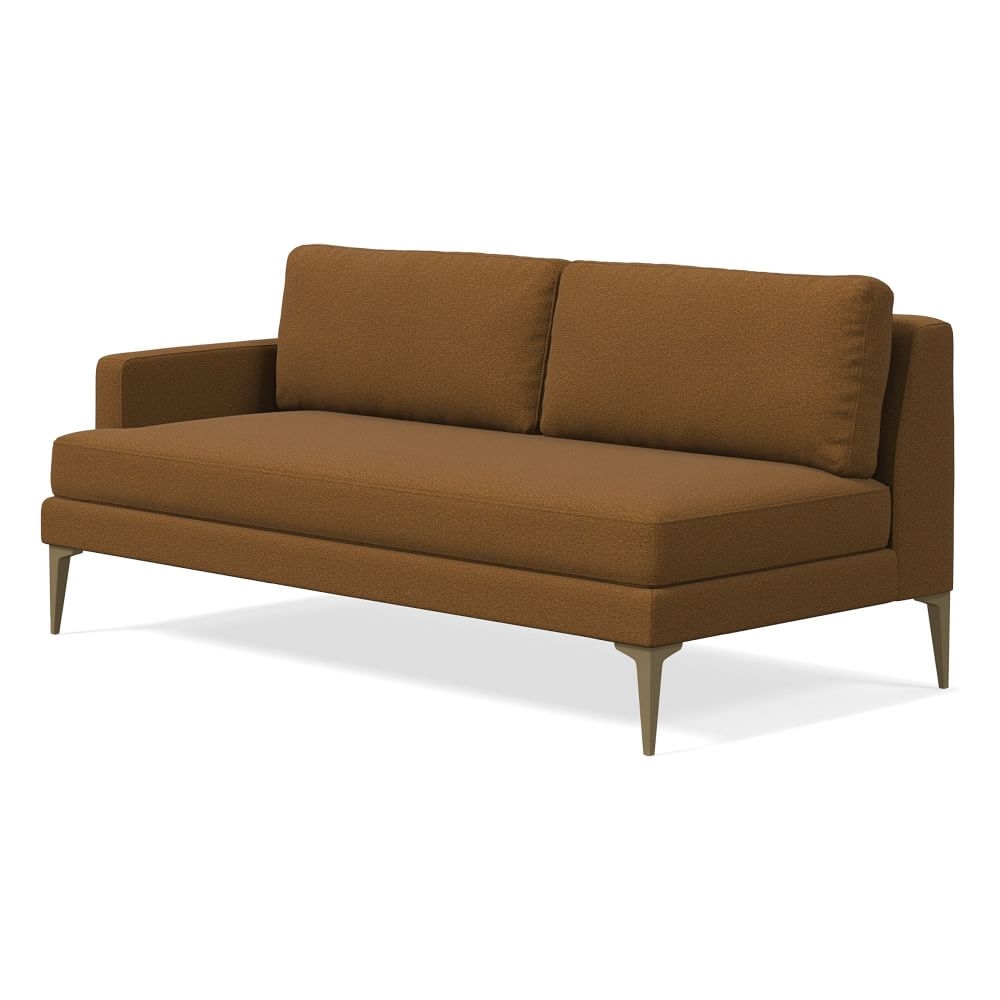 Andes Petite Left Arm 2.5 Seater Sofa, Poly, Distressed Velvet, Golden Oak, Blackened Brass - Image 0