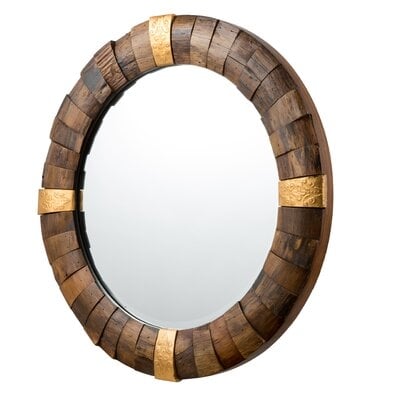 Quintara Round Reclaimed Wood Rustic Accent Mirror - Image 0